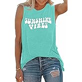 Sunshine Vibes Letter Print Vest T Shirt Women's Summer Sleeveless Graphic Tank Tops Casual Loose Workout Tees