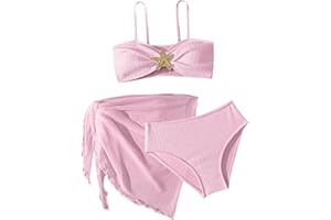 Girls Bikini Swimsuit Teen 3 Piece Mesh Skirt Sleeveless Cute Bathing Sets Summer Hawaiian Beach Swimming Sets