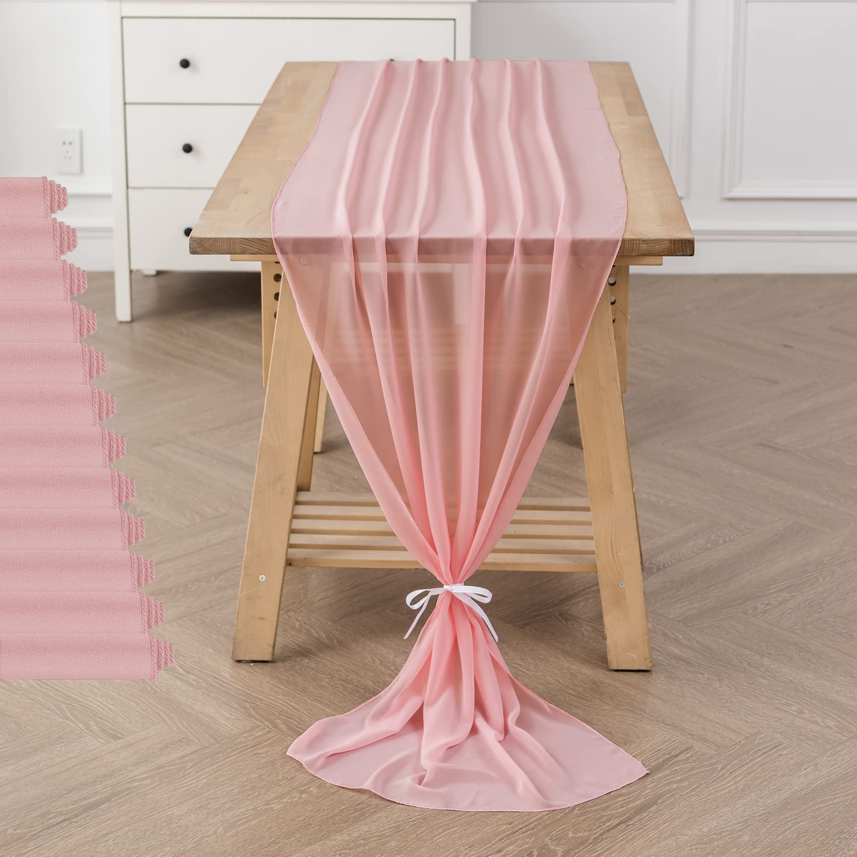 Photo 1 of 12Pack 10ft Chiffon Table Runner 29x120 Inch Sheer Romantic Table Runner for Wedding Birthday Party Bridal Shower Outdoor Decoration-Light Pink