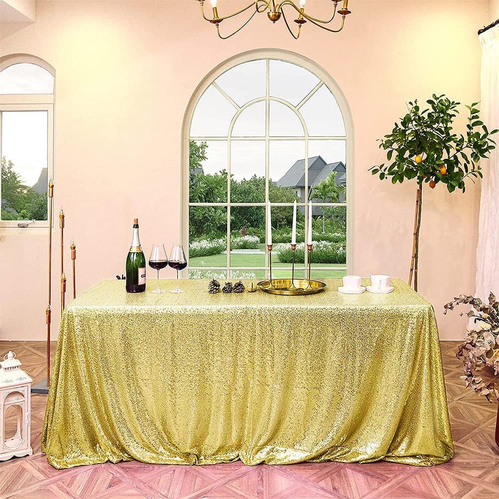 FYLEDAEE Light Gold Rectangle Sequin Table Cloths