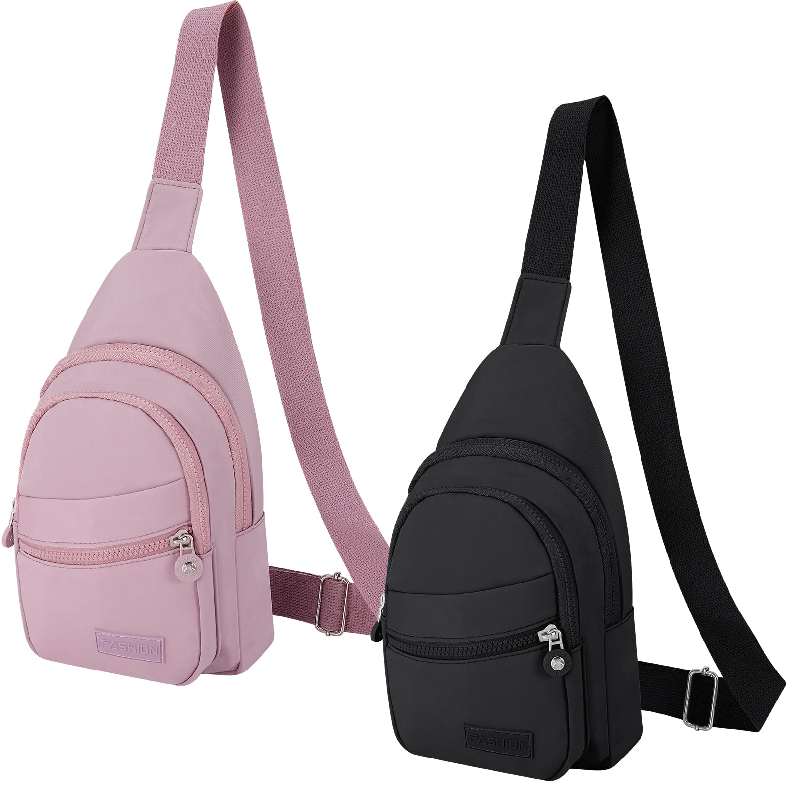 2PCS Sling Chest Bags for Women Men Waterproof Nylon Crossbody Bag Anti-Theft Shoulder Bag Multi-use Backpack Lightweight Storage Chest Bag for Travel Hiking Cycling Outdoor Sports- Pink+Black