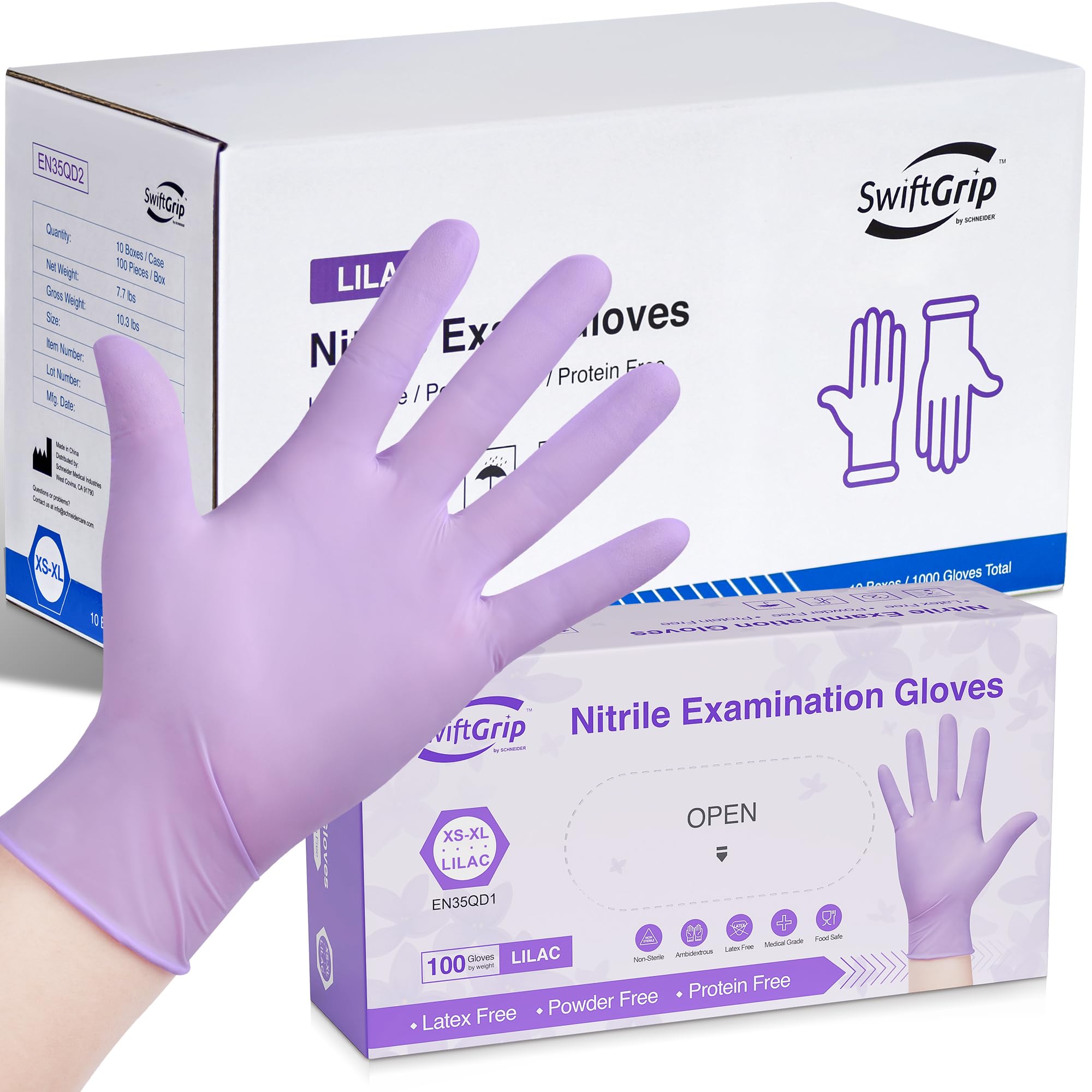 SwiftGrip Disposable Nitrile Exam Gloves, X-Large, Case of 1000 (10 Boxes), 3-mil, Lilac Gloves Disposable Latex Free, Powder Free Gloves for Cooking, Cleaning, Examination Image SwiftGrip Disposable Nitrile Exam Gloves, X-Large, Case of 1000 (10 Boxes), 3-mil, Lilac Gloves Disposable Latex Free, Powder Free Gloves for Cooking, Cleaning, Examination Image
