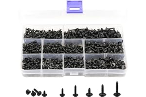 LBY 900pcs M2.3 M2.6 M3 Truss Head Self - Tapping Screws, Wafer Head Screws, Pan Head Washer Screw, 9 Sizes Self -Tapping Screws Assortment Kit, Carbon Steel (Blacking)