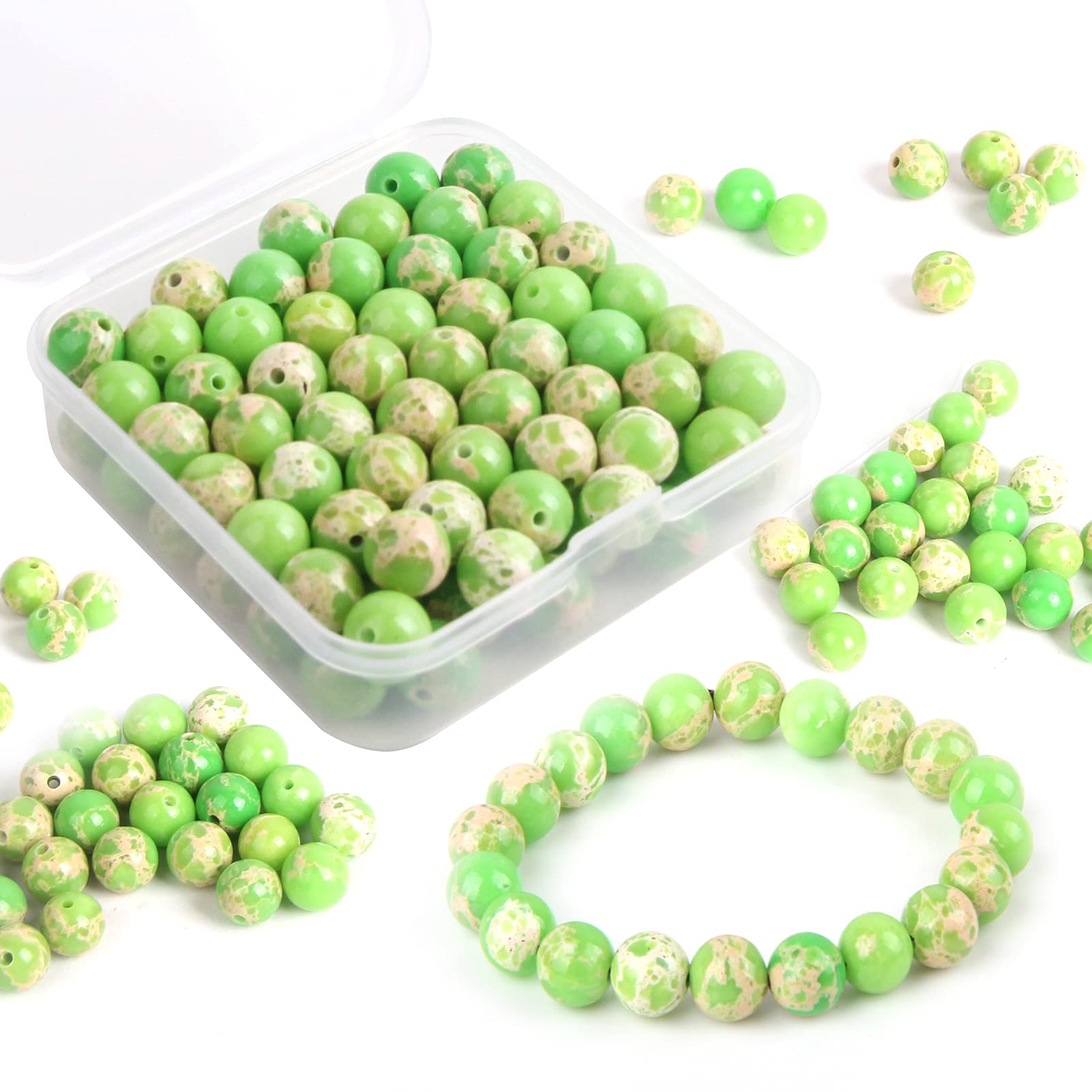 Colle 100pcs Green Emperor Beads for Jewelry Making, 8mm Bracelet Bead for Bracelet Making, Natural Green Emperor Beads for Bracelets Making, Necklace, Jewellery Beading, Earrings Crafts DIY Kit