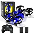 UNTEI 2 In 1 Mini Drones for Kids Remote Control Drone with Land Mode or Fly Mode, LED Lights,Auto Hovering, 3D Flip,Headless Mode and 3 Batteries,Toys Gifts for Boys Girls (Blue)