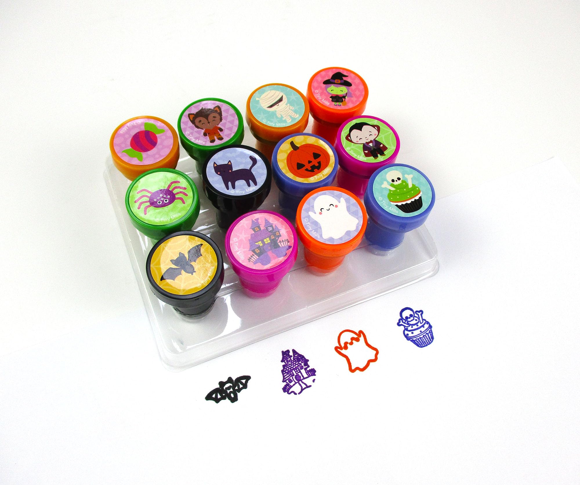 Photo 1 of ***SIMILAR ITEM***TINYMILLS Halloween Self-Inking Stamps Set, 12 Pieces, Spooky Cute Designs, Pre-Inked Kids Stampers for Arts and Crafts, Party Favors