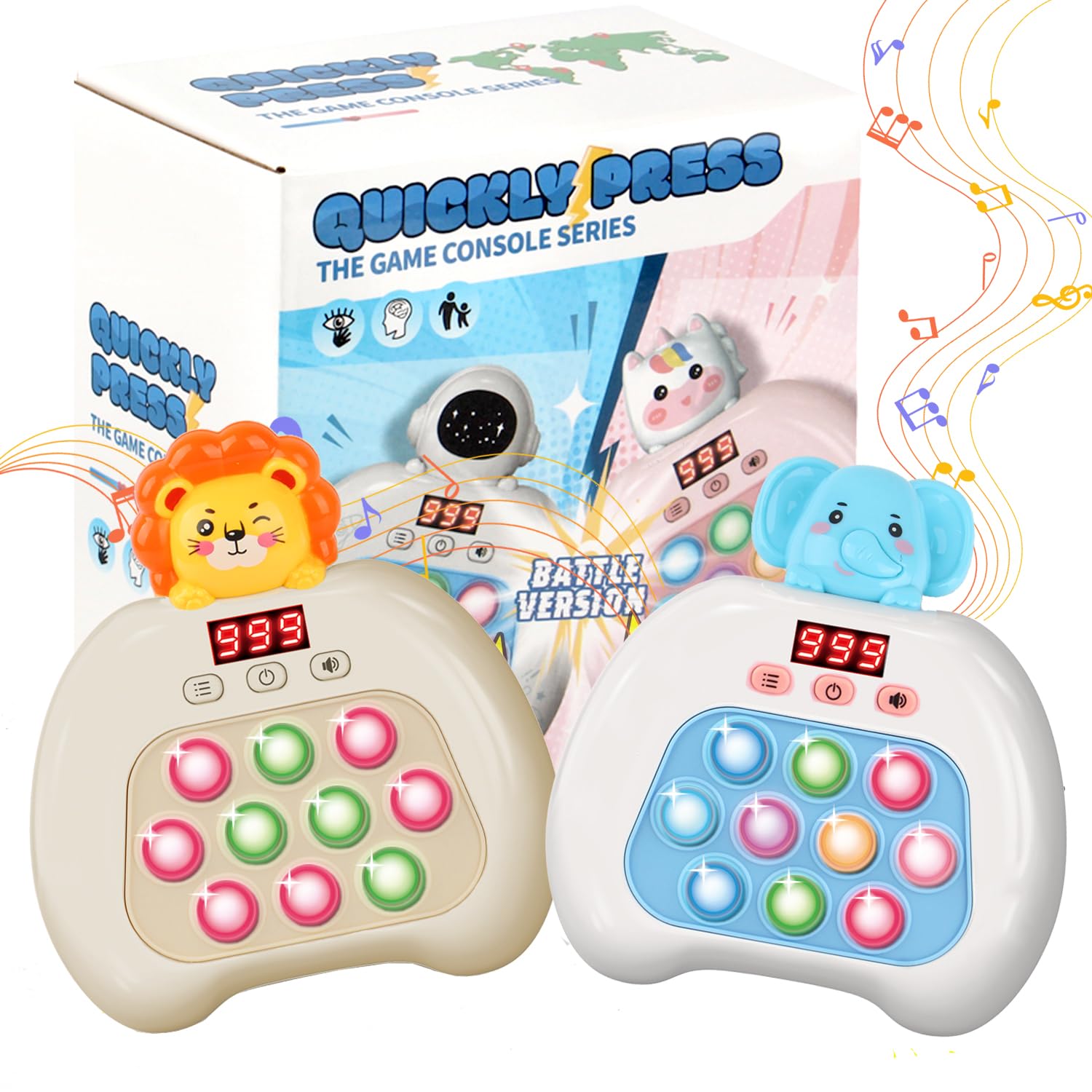 Electronic Pop It Game with LED Screen - 2-Player Online Bubble Pop Fidget Toy, Brain Training STEM Game for Kids 3-12, Anti-Anxiety Sensory Toy, Educational Birthday Gift for Boys Girls（Lion）
