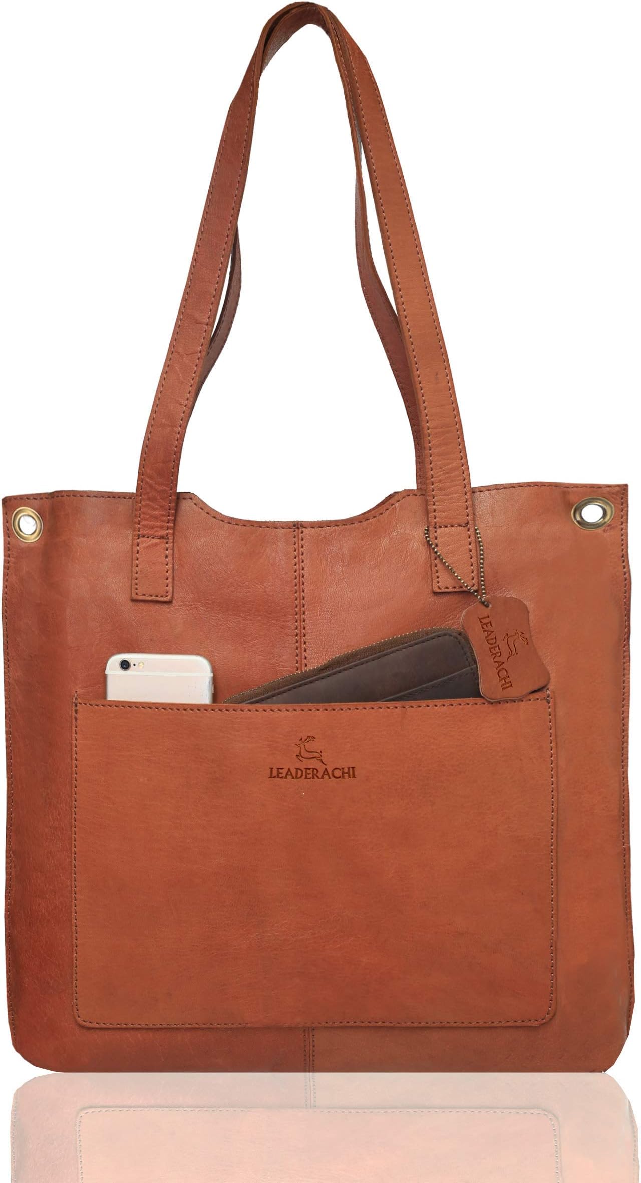 Genuine Civilizational Classical Vintage Pure Leather Handmade Tan Designer Tote Shoulder Shopper Bag for Women's.