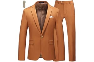 MOGU Men's Slim Fit 2-Piece Tuxedo Suit One-Button Jacket & Pants Set for Wedding, Prom, and Formal Events