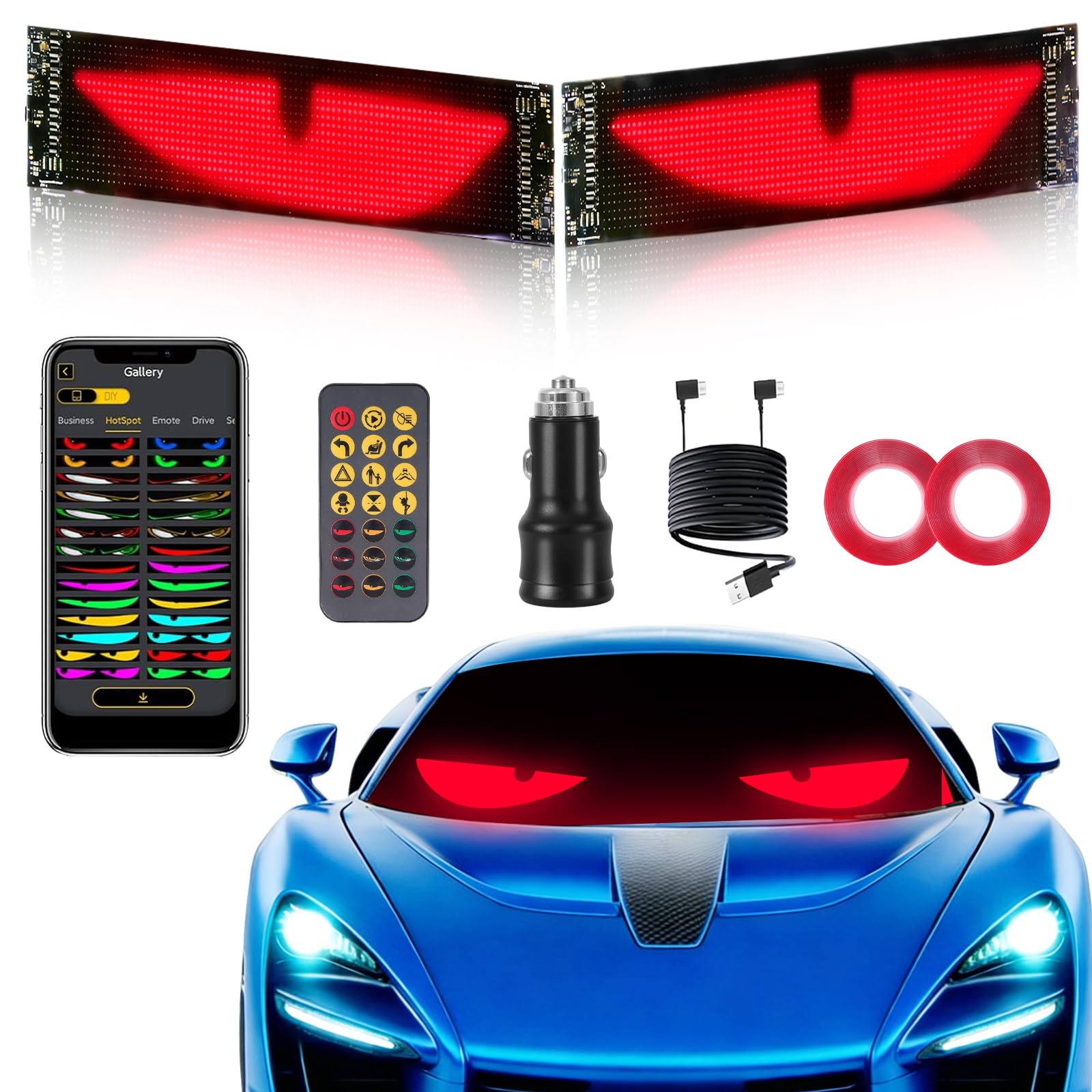 Photo 1 of 2pcs LED Eyes for Car Windshield, 13.7“x4” Devil Eyes Light for Windshield, Programmable Led Animated Eyes, Waterproof Flexible LED Matrix Panel with APP & Remote Control for Car/Truck/SUV