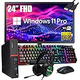 Lenovo ThinkCentre M700 Tiny Desktop PC with 24" FHD Monitor, Intel Quad Core i5-6500, 16GB DDR4 RAM 256GB SSD, 2 DisplayPort, Keyboard & Mouse, WiFi, Windows 11 Pro (Renewed)