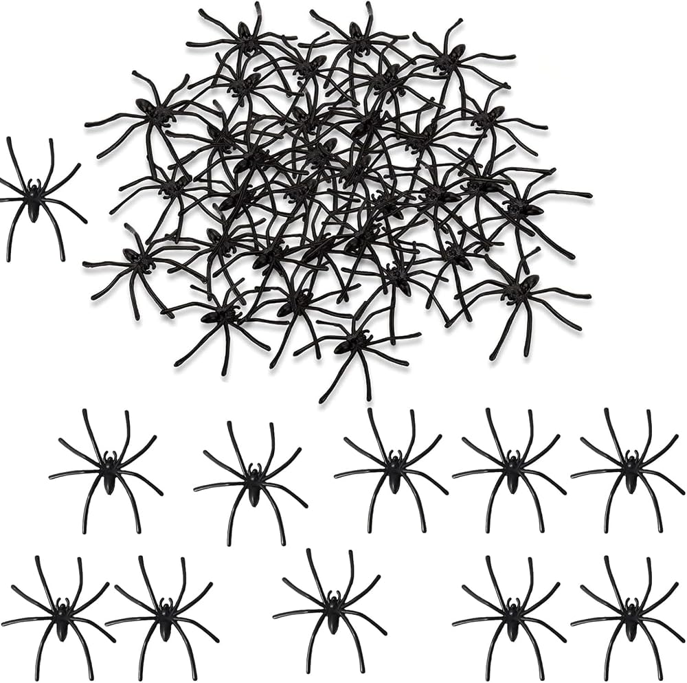 SHATCHI 24Pcs Halloween Spider Black Plastic Spiders Decoration Set