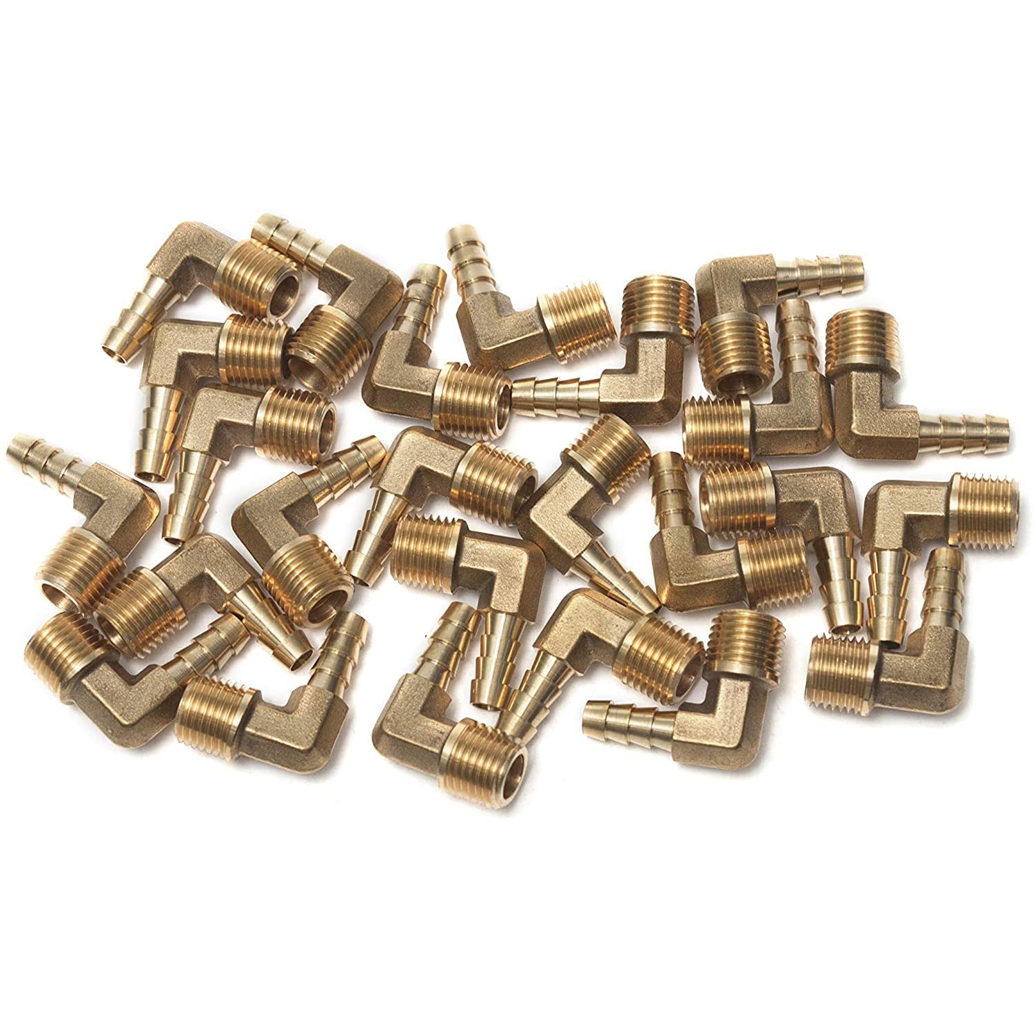 LTWFITTING 90 Deg Elbow Brass Barb Fitting 1/4-Inch Male BSPT x 6mm ID Hose(Pack of 25)