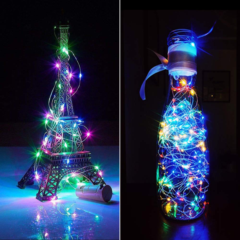 Wine Bottle Lights with Cork,Cshare 10 Pack 2M 20 LED Battery Operated LED Cork Shape Fairy Mini String Lights for DIY Halloween Party Wedding Christmas Bedroom Indoor Outdoor Decoration (Multi-color）