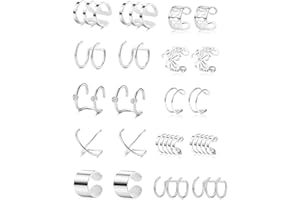 Tornito 4-10 Pairs Stainless Steel Ear Cuff Helix Cartilage Clip On Wrap Earrings Fake Nose Ring Non-Piercing Adjustable