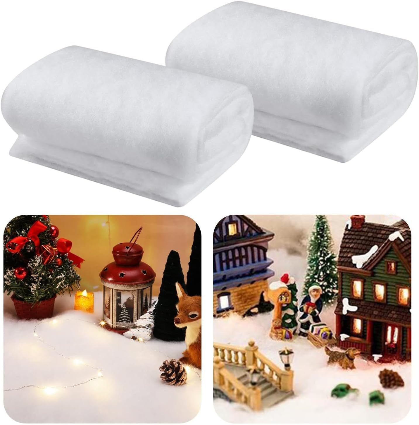 Artificial Snow - YIQUDUO Christmas Fake Snow Blanket- 2 Pack 3 x 8 Ft Artificial Snow Blanket for Winter Village Displays, Soft and Fluffy Snow Cover Blankets for Christmas Tree Skirt,Party Table Runner