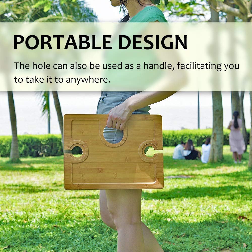 Tirrinia Outdoor Wine Picnic Table, Folding Portable Bamboo Wine Glasses & Bottle, Snack and Cheese Holder Tray for Concerts at Park, Beach, Ideal Wine Lover Gift : Garden & Outdoor