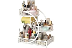 Bathroom Makeup Organizer, 3 Tier Makeup Organizer with Tissue Holder, White Bathroom Countertop, Sturdy Iron Cosmetic Storag