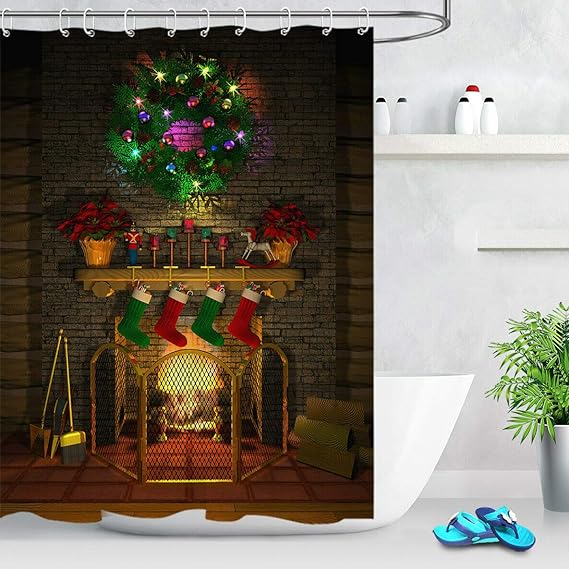 taquxinlaowan Cortina de Ducha de Tela de baño de Chimenea de Guirnalda