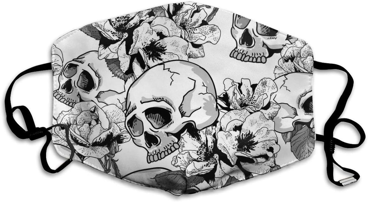 Unisex Skull-Flowers-Monochrome-Seamless-Background-Day Reusable Face Mask for Kids Teens Men Women