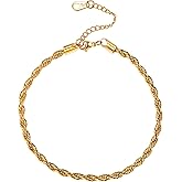 U7 Women Girls Barefoot Jewelry 18K Gold or Rose Gold Stainless Steel Heart/Rope/Figaro/Cuban Chain Anklet Foot Bracelet, 25-30 CM Long