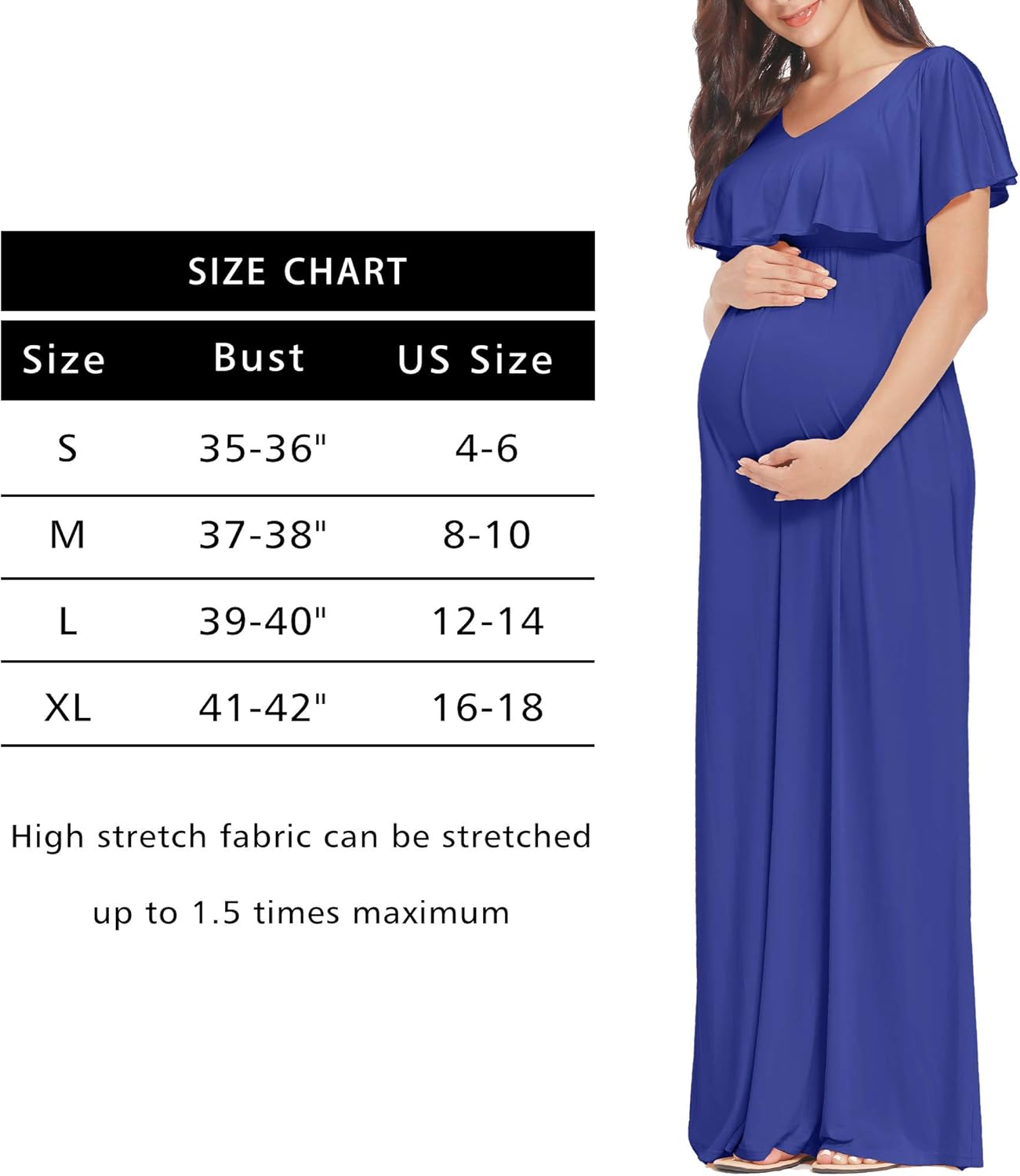2 Style V-Neck or Off Shoulder Ruffle Maternity Maxi Dress with Pockects for Photoshoot or Baby Shower at  Women’s Clothing store