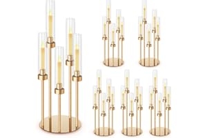 Suclain 6 Sets Floor Candelabra 5 Arms 26 Inch Tall Metal Candle Holders Candlestick Centerpiece for Table Candle Holder with Acrylic Lampshade for Wedding Party Home Decoration