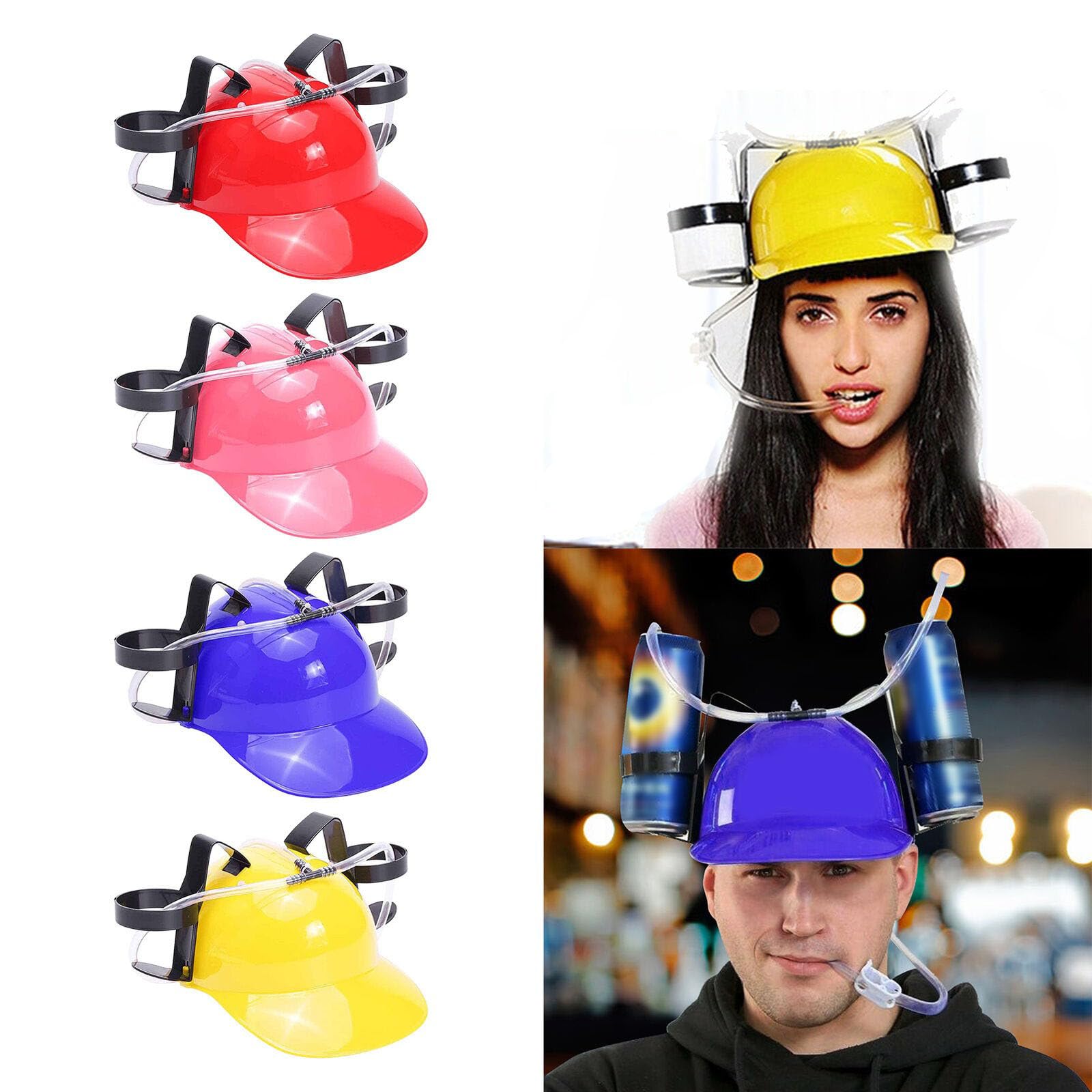 SZHXVIVISY Funny beer hat creative soda beer drinking helmet lazy drink drinking hat for sports events beer can holder cap with hose plsatic drinking helmet hands free party drink dispenser(Blue)