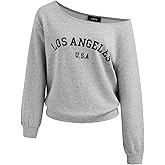 CIDER Womens Off Shoulder Sweatshirt Letter Printed Y2k Basic Casual Trendy Top Fall Fashion Pullover Shirt
