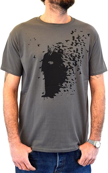 Faces T-Shirt Hombre Street Art Banksy Alfred Hitchcock and The Bird Impresión del Manual de la Pantalla de Agua