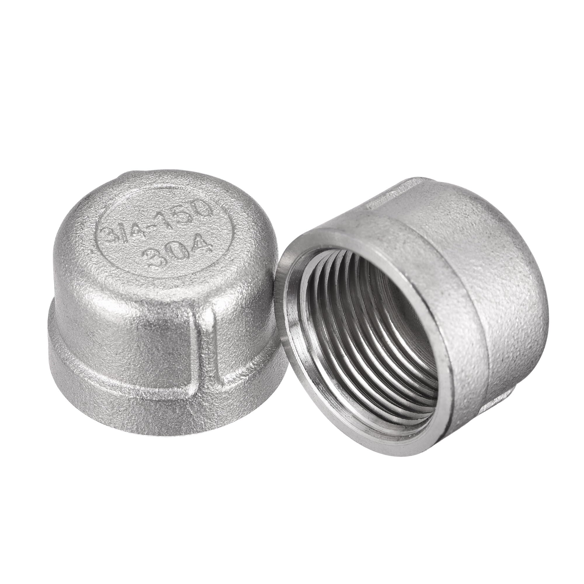 sourcing map 304 Stainless Steel Pipe End Cap Fitting 3/4 NPT Female Thread Plug 2pcs