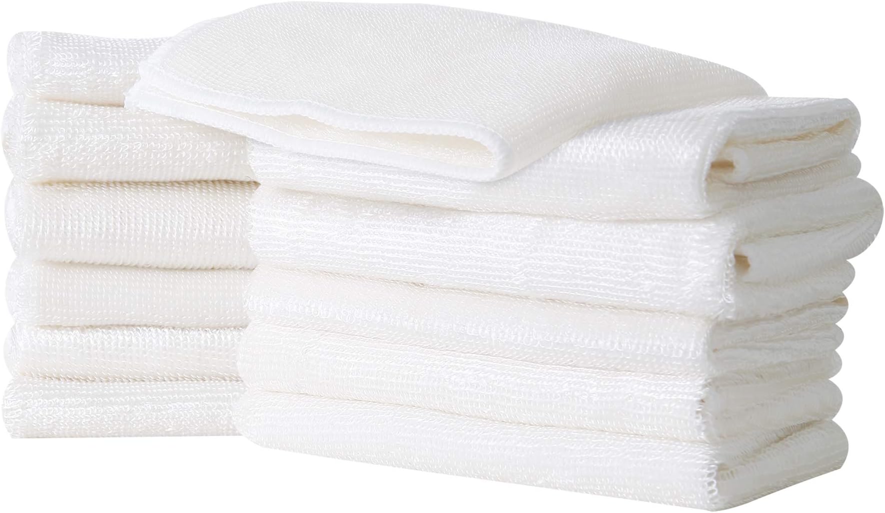 LUCKISS Bamboo Dish Cloths & Rags Super Absorbent Eco Friendly Kitchen Rag for Washing Dishes White Household Cleaning Dishcloths 12 X 12 inch (White, 12-Pack)