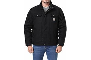 TUAOVA Men's Quilted Flannel Lined Work Coat Long-Lasting Loose Casual Jacket Waterproof Workwear