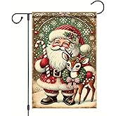 Starlit Patio Christmas Garden Flag Santa Claus with Reindeer Flag Holiday Outdoor Yard Decoration 12x18 Inch Double Sided Winter Banner Candy Cane Snowflake Wreath Seasonal Lawn Porch Patio Decor