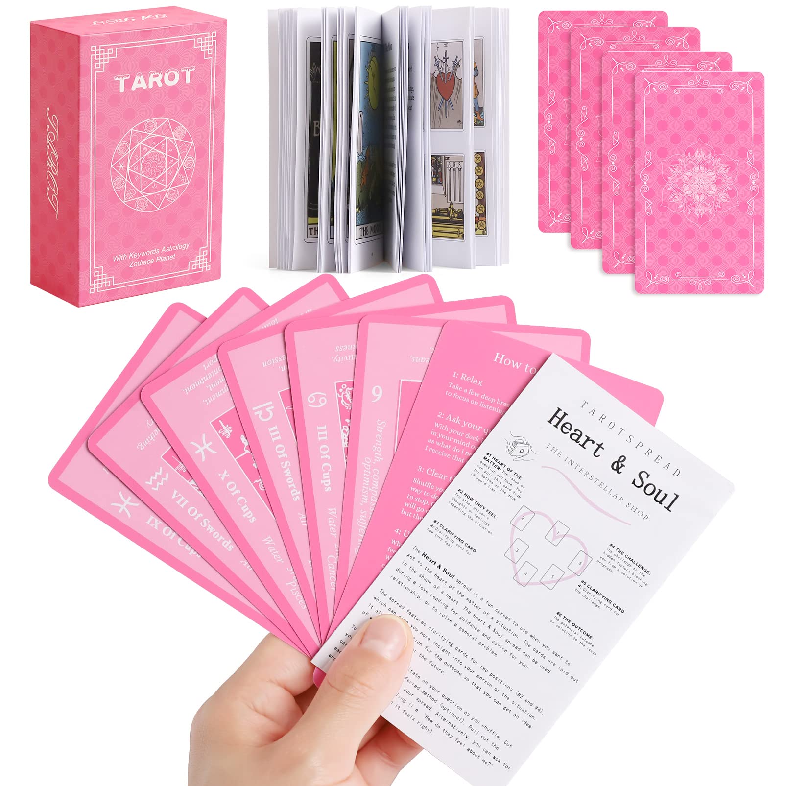 Myripoly Love Tarot Cards Deck for Beginners with Meanings On Them-Tarot Card Deck with Keywords Guidebook -Tarot Bag Pouch-Tarot Guide Sheet