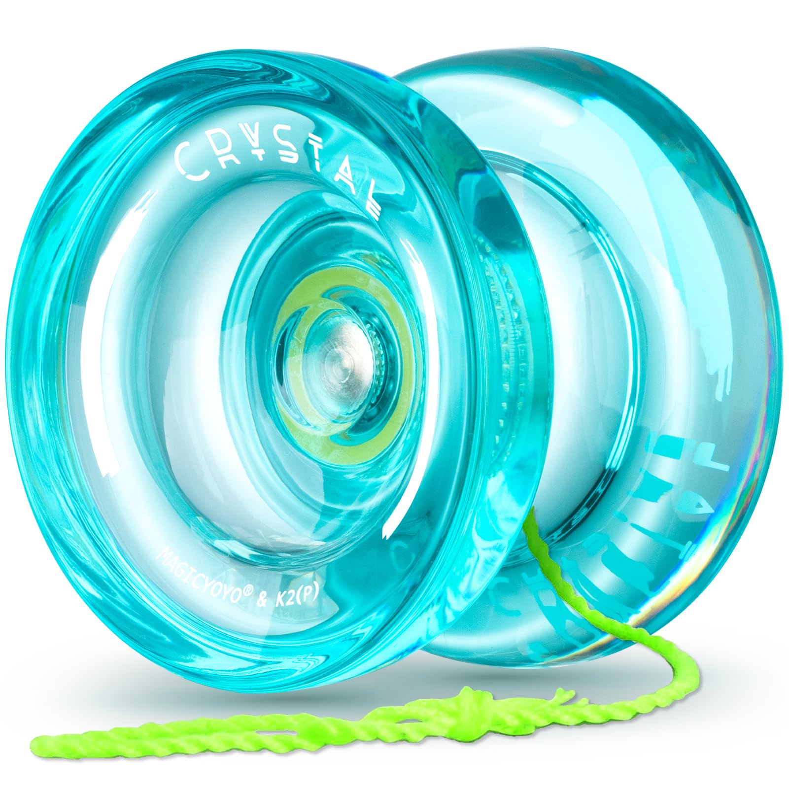 MAGICYOYO K2 Crystal Responsive Yoyo for Kids, Yo yos Professional Fingerspin Trick, Dual Purpose Yo yo with Extra Unresponsive Yoyo Bearing for Advanced+12 Yo-yo Strings+ Storage Bag (Green)