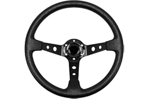 MOTAFAR Universal Racing Steering Wheel, Gaming Steering Wheel 13.6" 6 Bolts Grip Vinyl Leather Deep Dish with Horn Button for Race/Rally/Motorsport/Car Sim Driving(Black)