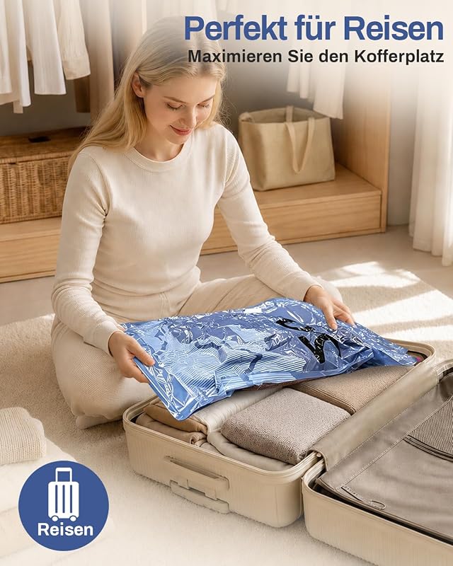 Vakuumbeutel für Kleidung mit Elektrischer Pumpe, 12er-Set Vakuumbeutel (4 * 100x80cm, 4 * 74x54cm, 4 * 64x47cm), Vacuum Bags for Clothing für Reisen, Umzüge, Aufbewahrung