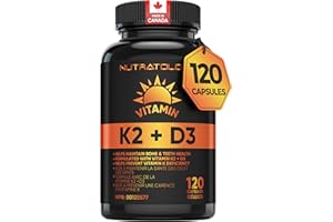 Nutratology Vitamin K2 + D3 | Canadian-Made Highest Potency 120MCG/1000 IU - 120 Capsules - Helps Maintain Bone & Teeth Healt