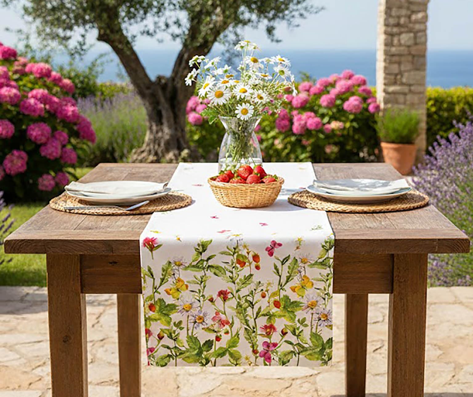 Kamaca Series Meadow Flowers and Butterflies High-Quality Print Motif with Flowers An Eyecatcher in Spring Summer (Table Runner 40 x 140)