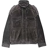 FindThy Women’s Suede Leather Jacket Vintage High Collar Long Sleeve Zip Up Oversized Outerwear Coat with Pockets