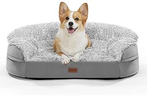 IWEEPET 3.7 inch Thickened Orthopedic Dog Beds for Medium Dogs, Supportive Dog Sofa Bed with 28D Egg-Crate Foam, Removable Washable Plush Cover, Waterproof Lining, Half-Round Design for Puppy,Senior Dog