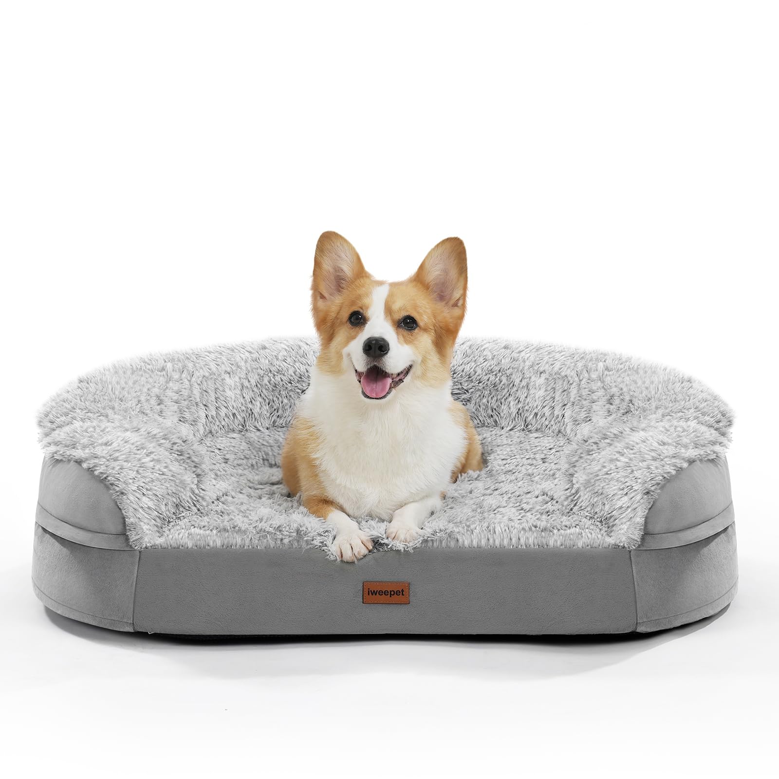 Photo 1 of 3.7 inch Thickened Orthopedic Dog Beds for Medium Dogs, Supportive Dog Sofa Bed with 28D Egg-Crate Foam, Removable Washable Plush Cover, Waterproof Lining, Half-Round Design for Puppy,Senior Dog