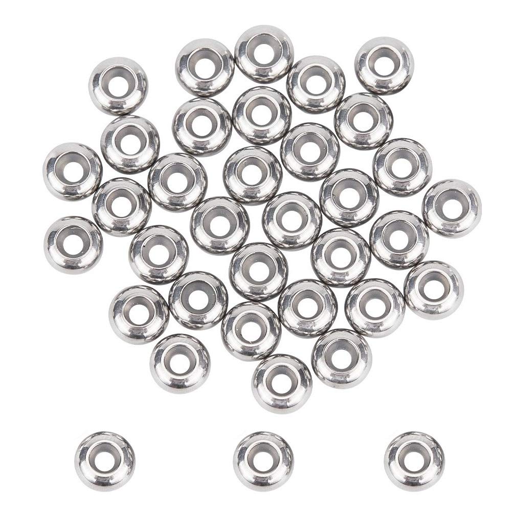 UNICRAFTALE About 40pcs 6mm Rondelle Stopper Beads 304 Stainless Steel Slider Beads with Plastic 2mm Small Hole Loose Bead Metal Beads Fidning for DIY Bracelets Jewelry Making