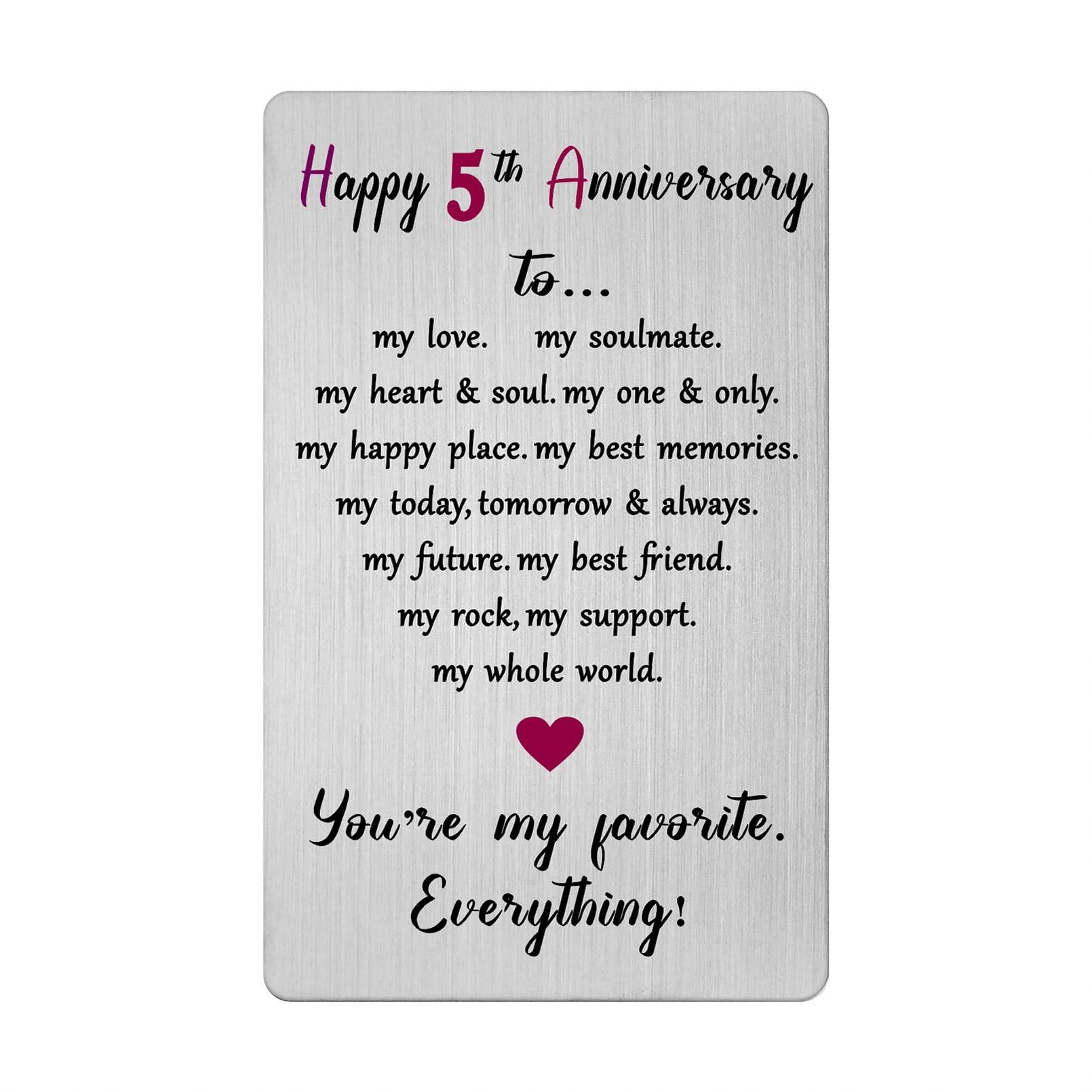 5 Year Anniversary Card for Men Women Him Her- Happy 5th Five Fifth Anniversary Keepsake Gifts for Husband Wife