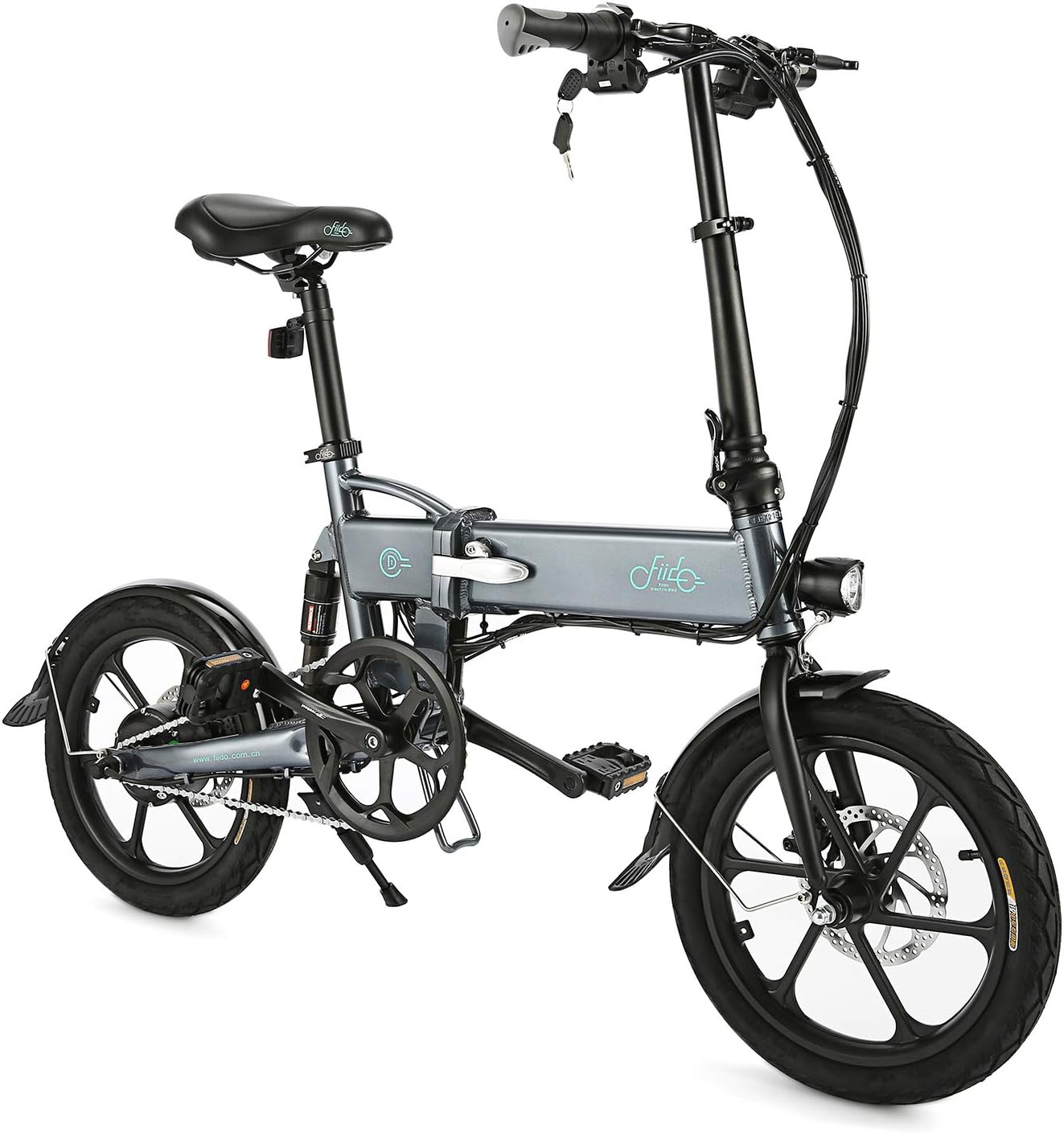 FIIDO D2S Folding EBike, 250W Aluminum Electric Bicycle with Pedal for Adults and Teens, 16" Electric Bike 15Mph with 36V/7.8AH Lithium-Ion Battery, Gray