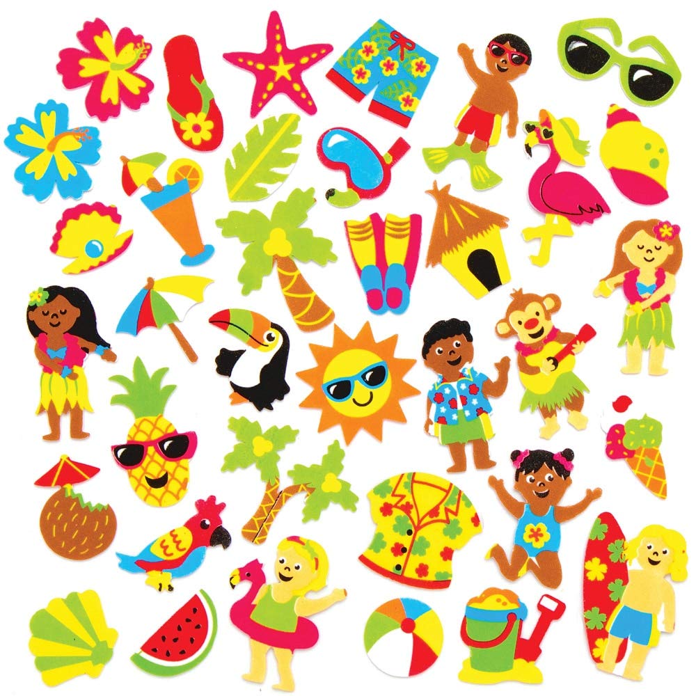Baker Ross AT738 Tropical Beach Foam Stickers - Pack of 120, Self-adhesives, Perfect for Children to Decorate Collages and Crafts, Ideal for Schools, Craft Groups, Party Crafting, Home