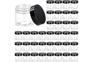 36 Pack 2 OZ Plastic Jars Round Clear Cosmetic Container Jars with Lids, Eternal Moment Plastic Slime Jars for Lotion, Cream, Ointments, Makeup, Eye shadow, Rhinestone, Samples, Pot, Travel Storage