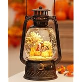 Thanksgiving Decorations Turkey Snow Globe Lantern,Light Up Thanksgiving Snow Globe with 6H Timer Glitter, Fall Pumpkin Autumn Scene Thanksgiving Decor
