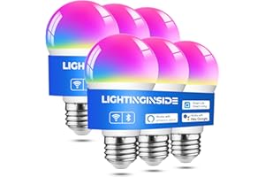 Lightinginside Smart Light Bulbs 6 Pack, Smart Bulb Works with Alexa/Google Home/Smart Life, CRI>90, RGBCW Color Changing LED Light Bulbs, 2.4G WiFi Bluetooth A19 E26 Bulb, No Hub Required, ETL Listed